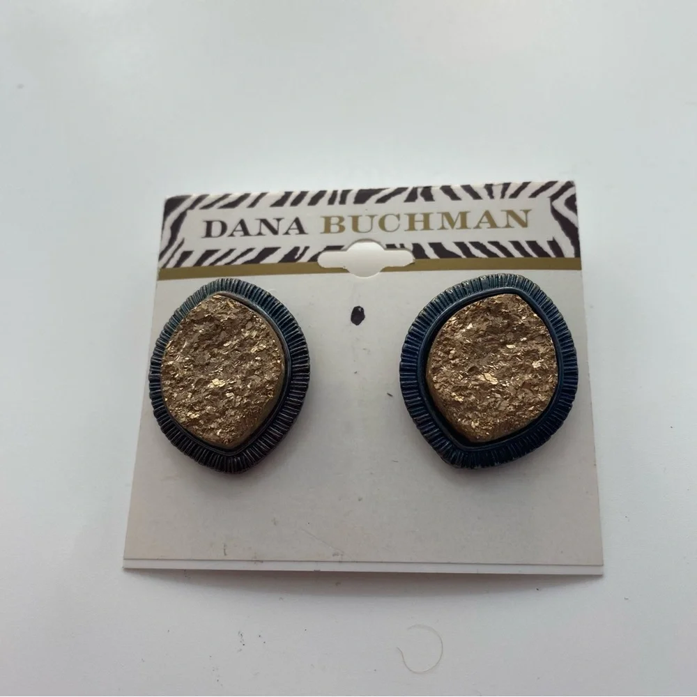 Dana Buchman Textured Gold and Black Fashion Earrings Pierced post NWT